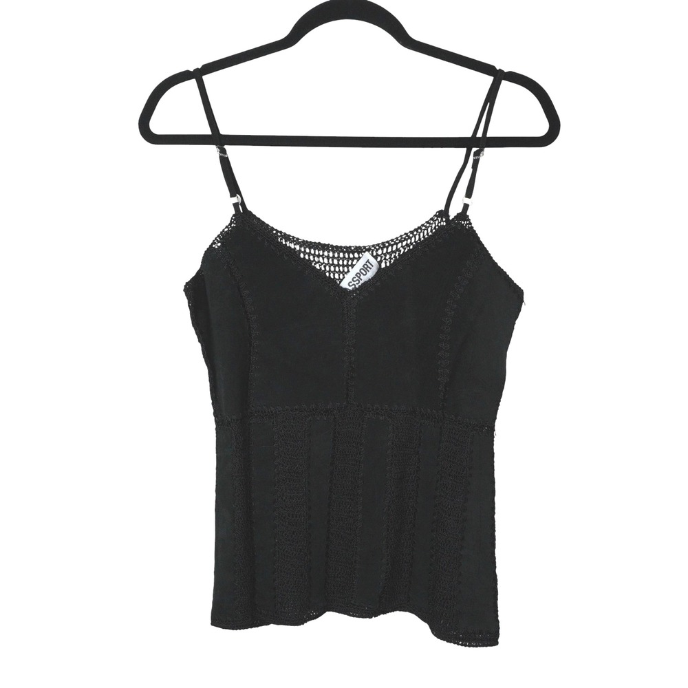 Vintage Passport Womens Leather Crochet Babydoll Tank Size L Whimsigoth Grunge